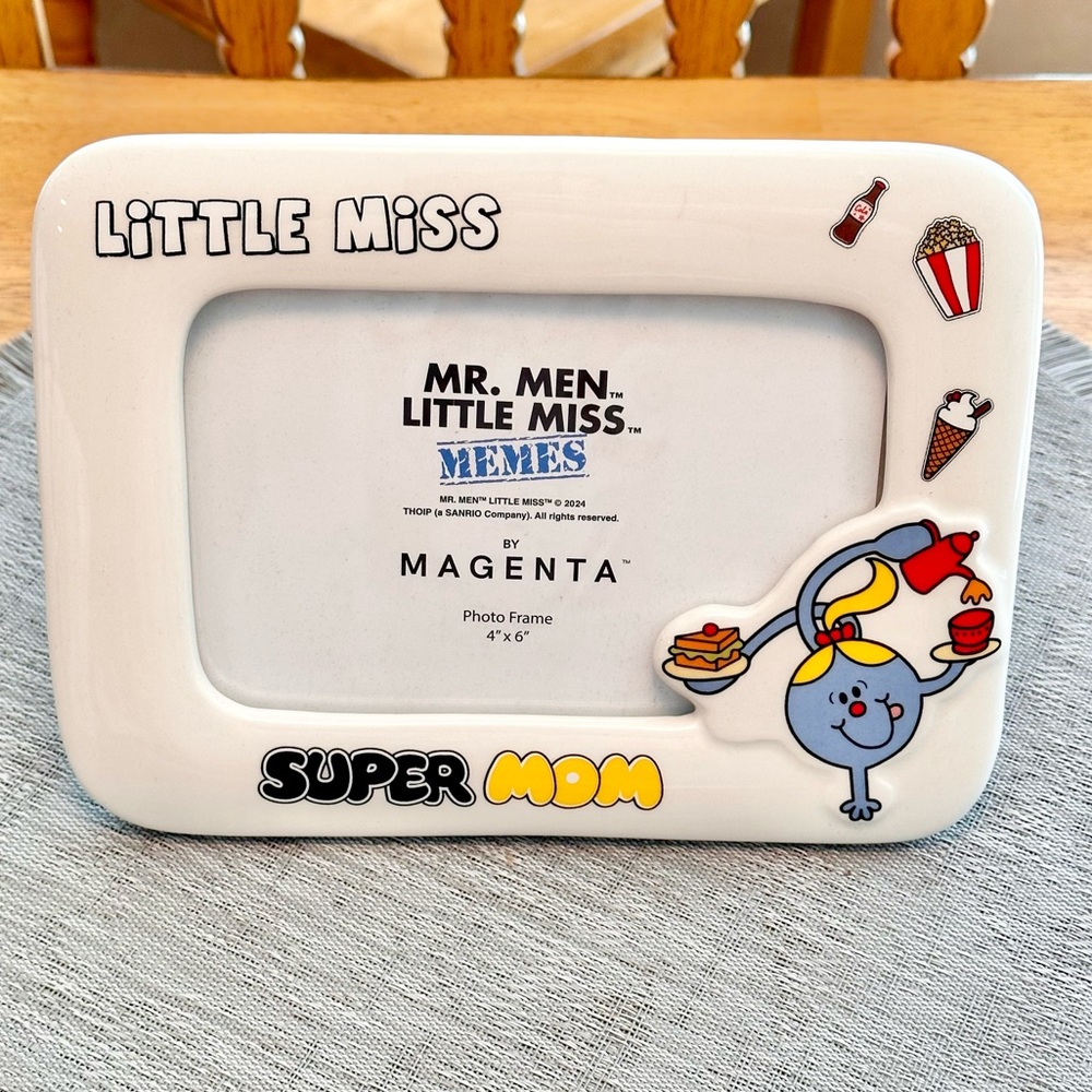 Magenta Mr. Men & Little Miss SUPER MOM Ceramic Picture Frame BRAND NEW!!
